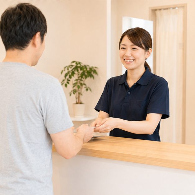 受付でお会計をする患者とスタッフ